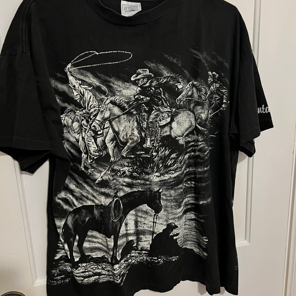 Black Western Graphic Tee - Cowboy Scene